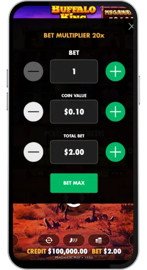 Adjusting the bet size between £0.20 and £100 in the Megaways slot
